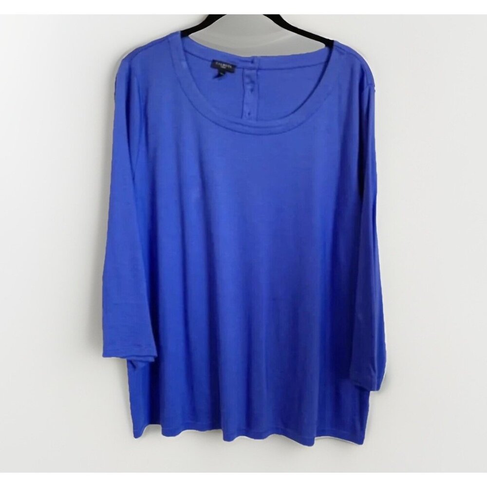 Talbots Cobalt Blue Top Womens 2X 3/4 Sleeve Pima Modal Button Back Boat Neck